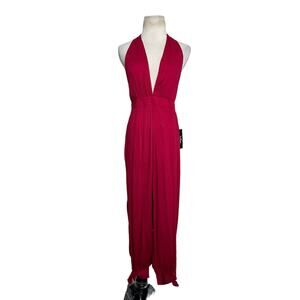Lulus red rayon halter neck line jumpsuit size Small